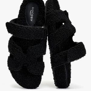 Docosy sz 7.5 Womens H-Band Slippers Slide Sandal Wide Width  Fuzzy Faux Shear